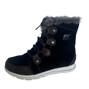 Sorel Womens Waterproof  Explorer Joan Brown Suede Fur Trim Lace-Up Boots Size 9